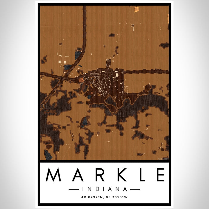 Markle Indiana Map Print Portrait Orientation in Ember Style With Shaded Background