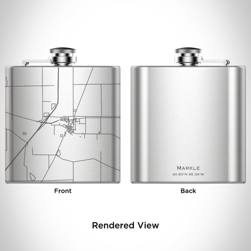 Rendered View of Markle Indiana Map Engraving on 6oz Stainless Steel Flask