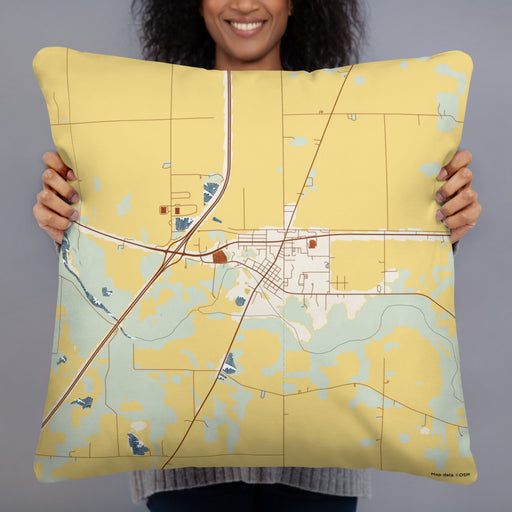 Person holding 22x22 Custom Markle Indiana Map Throw Pillow in Woodblock