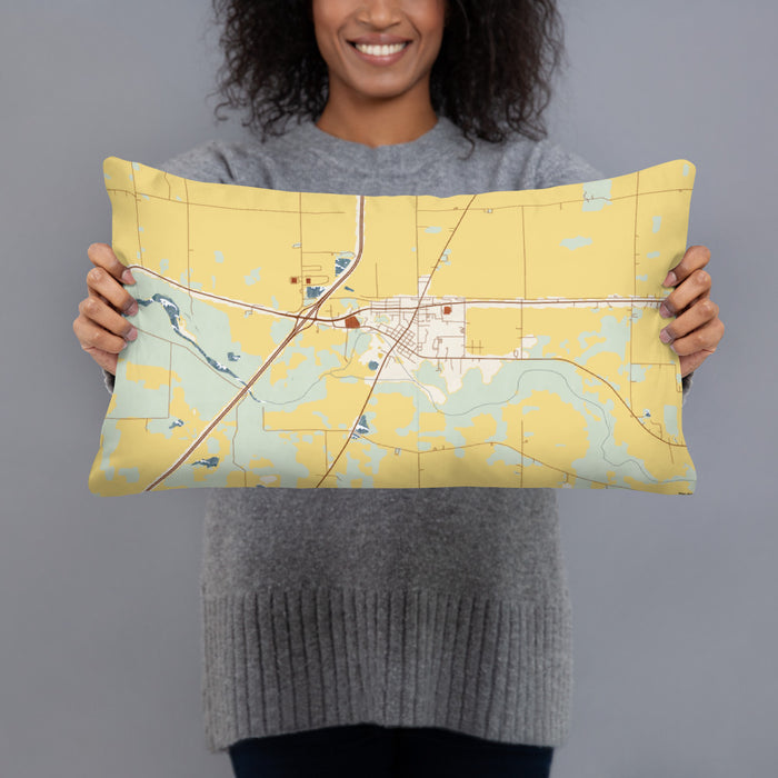 Person holding 20x12 Custom Markle Indiana Map Throw Pillow in Woodblock