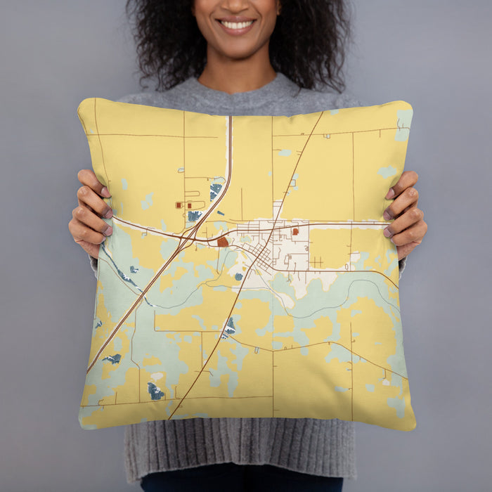 Person holding 18x18 Custom Markle Indiana Map Throw Pillow in Woodblock