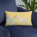 Custom Markle Indiana Map Throw Pillow in Woodblock on Blue Colored Chair