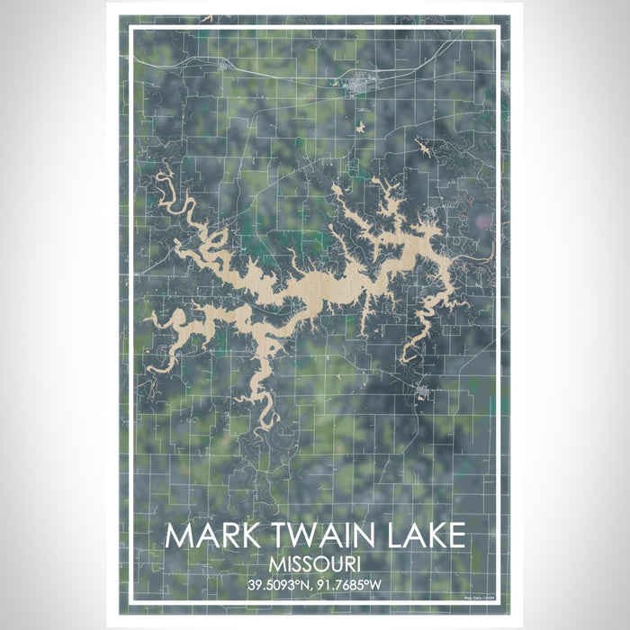 Mark Twain Lake Missouri Map Print Portrait Orientation in Afternoon Style With Shaded Background