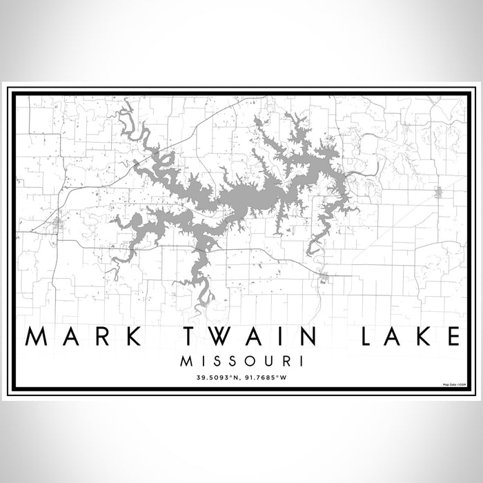 Mark Twain Lake Missouri Map Print Landscape Orientation in Classic Style With Shaded Background