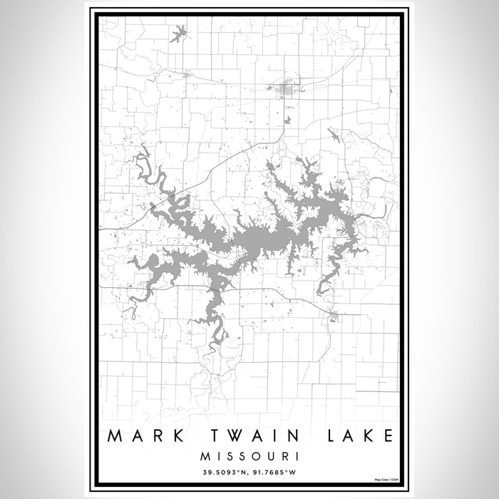 Mark Twain Lake Missouri Map Print Portrait Orientation in Classic Style With Shaded Background
