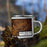 Right View Custom Mark Twain Lake Missouri Map Enamel Mug in Ember on Grass With Trees in Background
