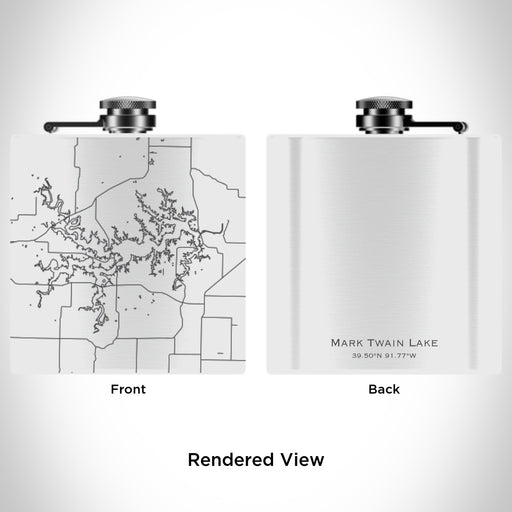 Rendered View of Mark Twain Lake Missouri Map Engraving on 6oz Stainless Steel Flask in White