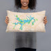 Person holding 20x12 Custom Mark Twain Lake Missouri Map Throw Pillow in Watercolor