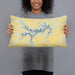 Person holding 20x12 Custom Mark Twain Lake Missouri Map Throw Pillow in Woodblock