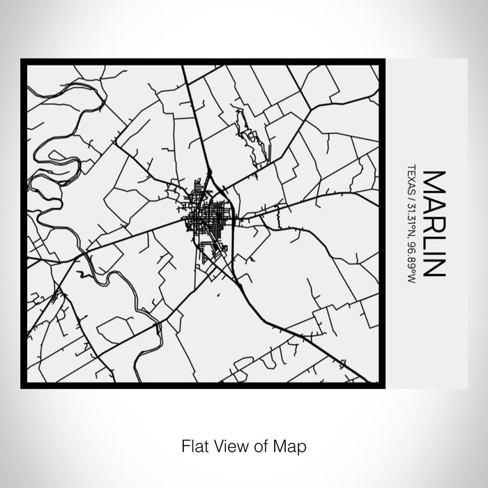 Rendered View of Marlin Texas Map on 20oz Stainless Steel Insulated Bottle with Bamboo Top in Matte White with printed Tactile Lines Map in Black