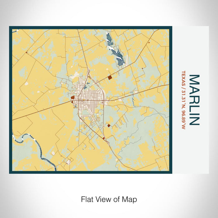 Rendered View of Marlin Texas Map on 20oz Stainless Steel Insulated Bottle with Bamboo Top with printed woodblock style map