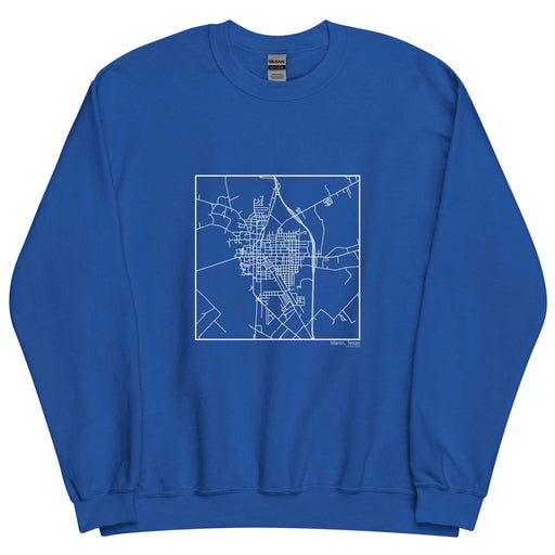 Marlin Texas  Map Unisex Crewneck Sweater with City inscription in Royal Blue