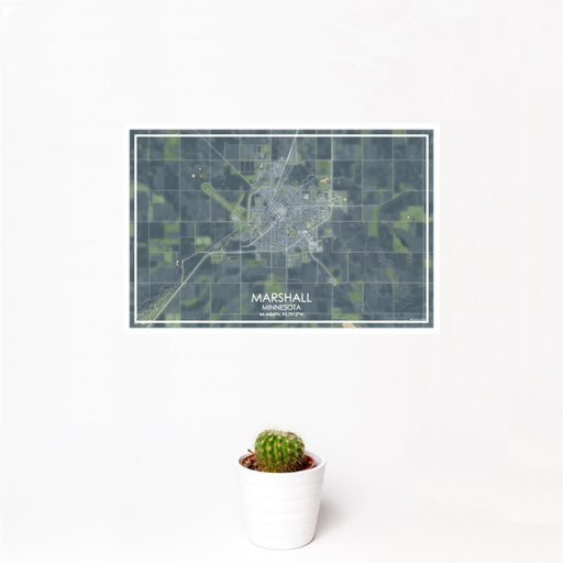12x18 Marshall Minnesota Map Print Landscape Orientation in Afternoon Style With Small Cactus Plant in White Planter