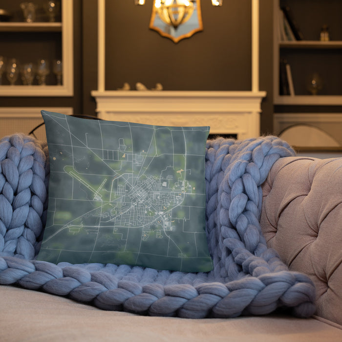 Custom Marshall Minnesota Map Throw Pillow in Afternoon on Cream Colored Couch