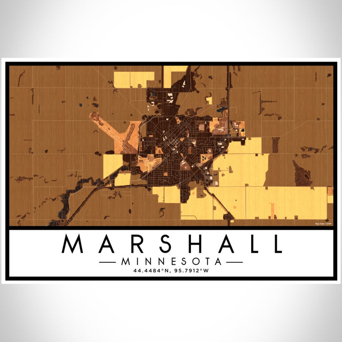 Marshall Minnesota Map Print Landscape Orientation in Ember Style With Shaded Background