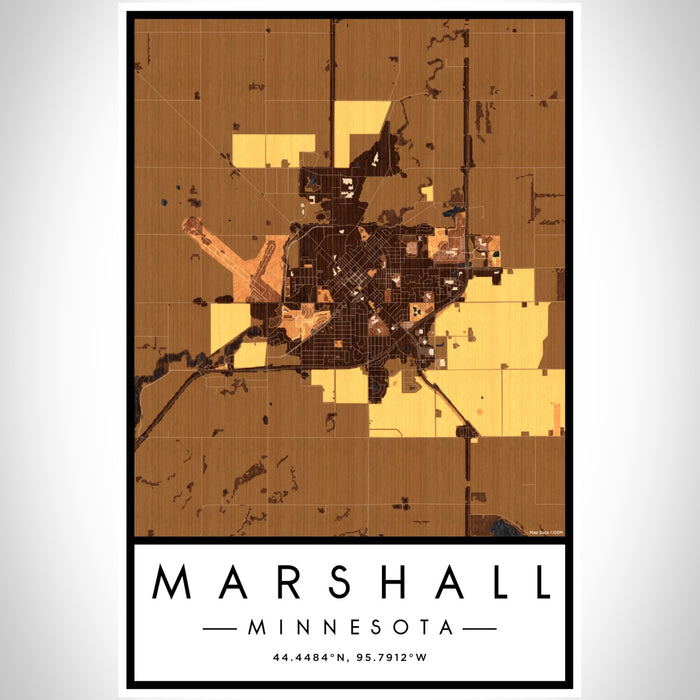Marshall Minnesota Map Print Portrait Orientation in Ember Style With Shaded Background