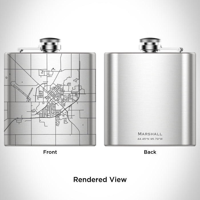 Rendered View of Marshall Minnesota Map Engraving on 6oz Stainless Steel Flask