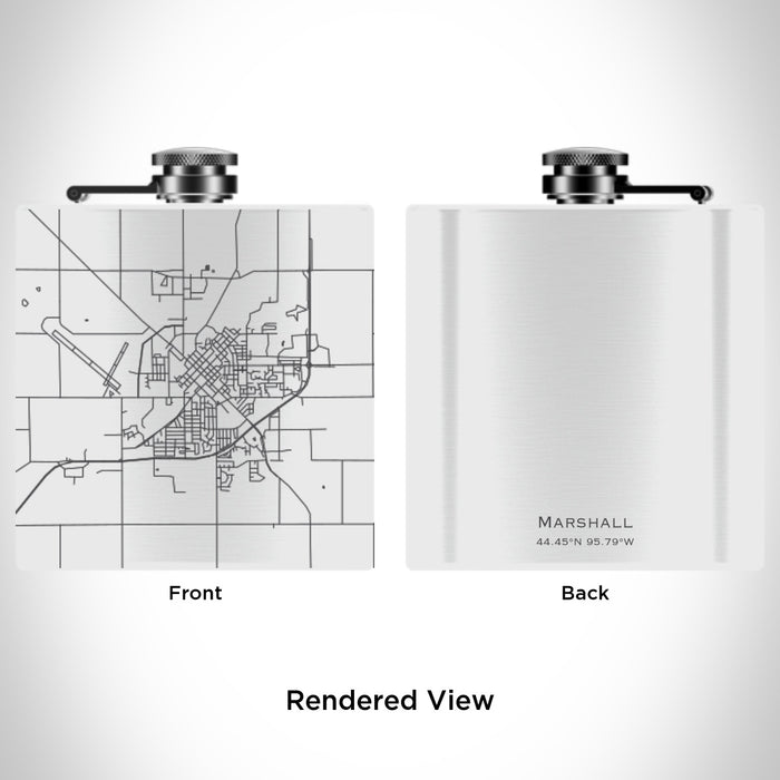 Rendered View of Marshall Minnesota Map Engraving on 6oz Stainless Steel Flask in White