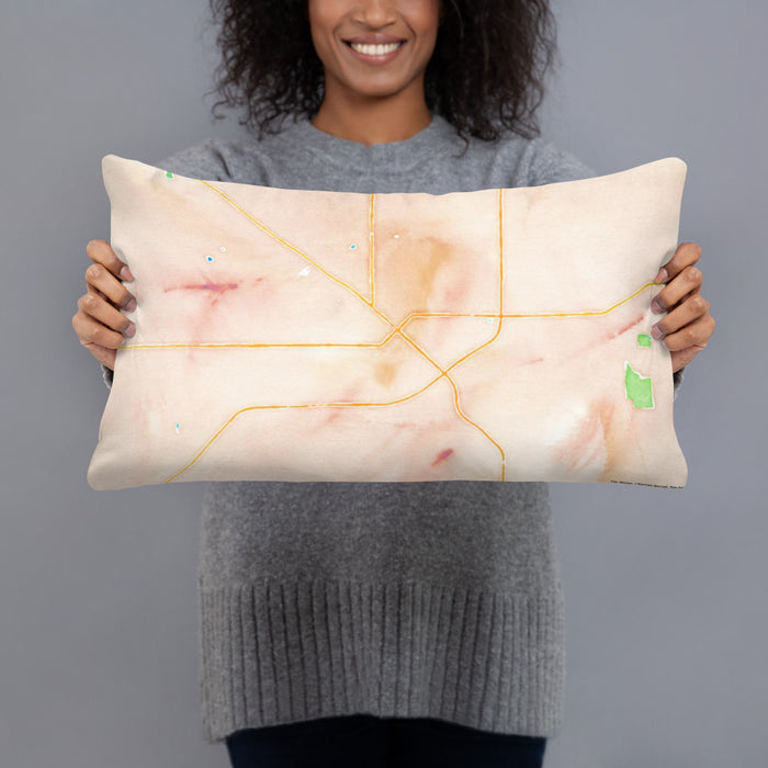 Person holding 20x12 Custom Marshall Minnesota Map Throw Pillow in Watercolor