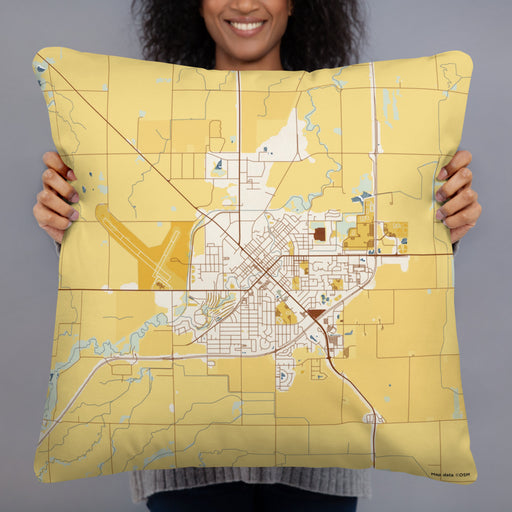 Person holding 22x22 Custom Marshall Minnesota Map Throw Pillow in Woodblock