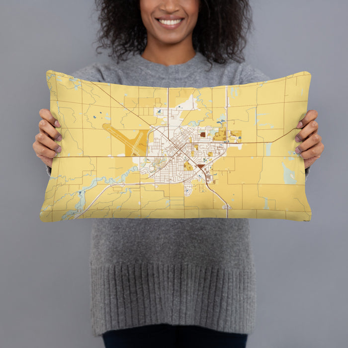 Person holding 20x12 Custom Marshall Minnesota Map Throw Pillow in Woodblock