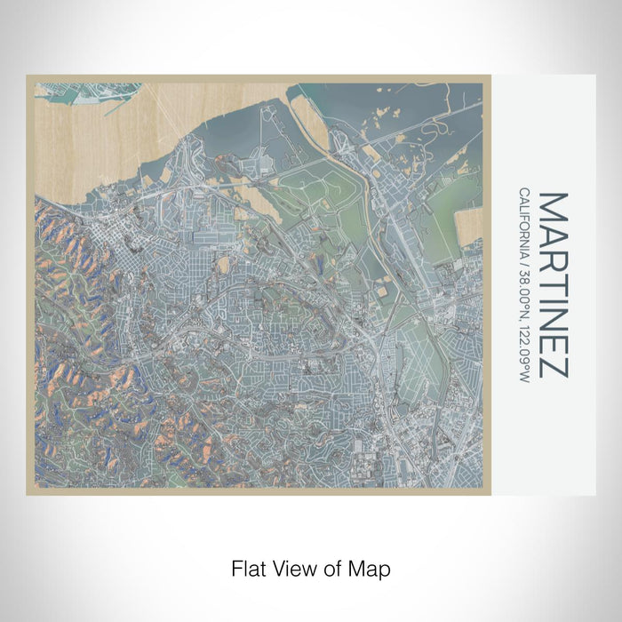 Rendered View of Martinez California Map on 20oz Stainless Steel Insulated Bottle with Bamboo Top with printed afternoon style map