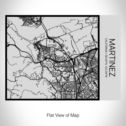 Rendered View of Martinez California Map on 20oz Stainless Steel Insulated Bottle with Bamboo Top with printed Tactile Lines Map in Black