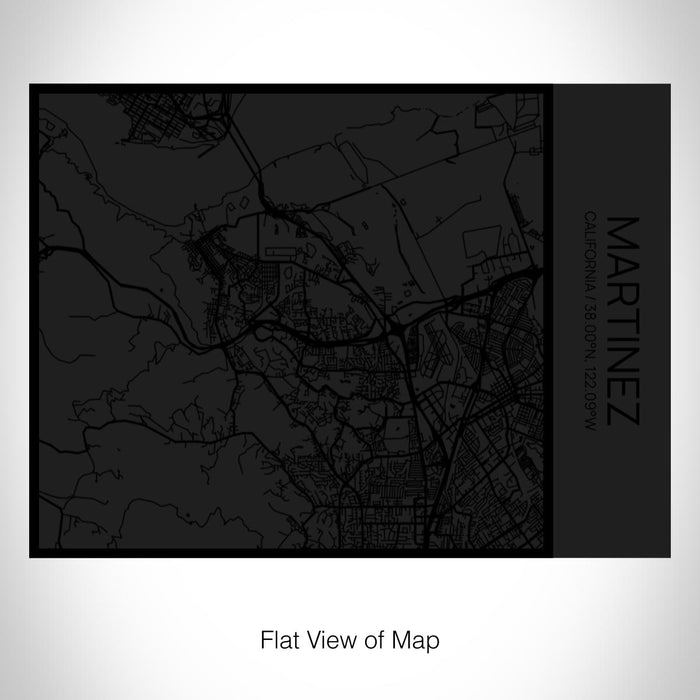 Rendered View of Martinez California Map on 20oz Stainless Steel Insulated Bottle with Bamboo Top in Matte Black with printed Tactile Lines Map in Black