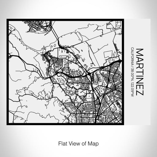 Rendered View of Martinez California Map on 20oz Stainless Steel Insulated Bottle with Bamboo Top in Matte White with printed Tactile Lines Map in Black