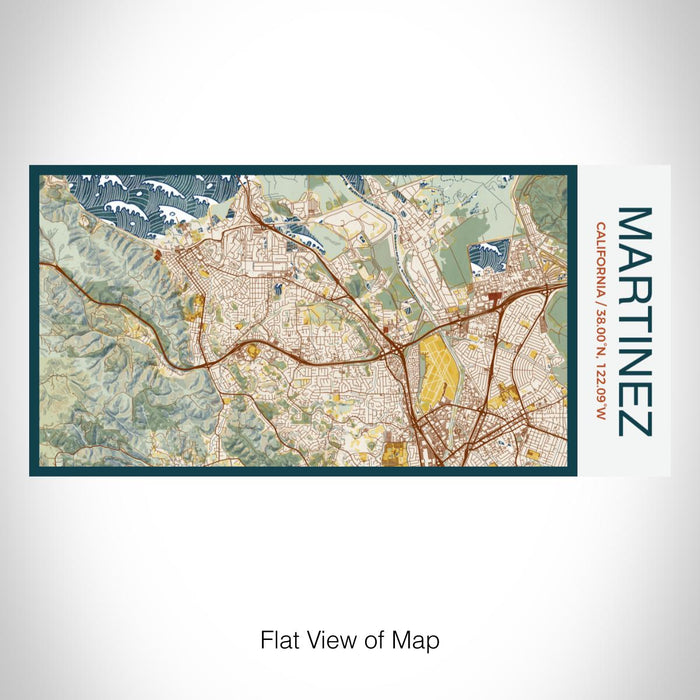 Rendered View of Martinez California Map on 17oz Stainless Steel Insulated Bottle with printed woodblock style map