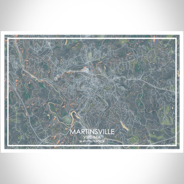 Martinsville Virginia Map Print Landscape Orientation in Afternoon Style With Shaded Background