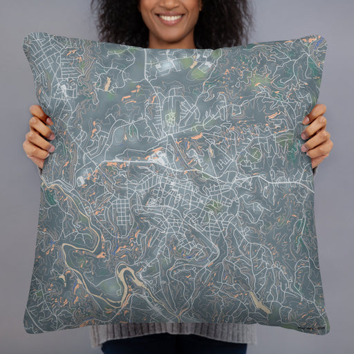 Person holding 22x22 Custom Martinsville Virginia Map Throw Pillow in Afternoon