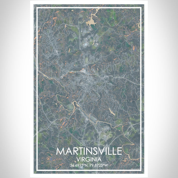 Martinsville Virginia Map Print Portrait Orientation in Afternoon Style With Shaded Background