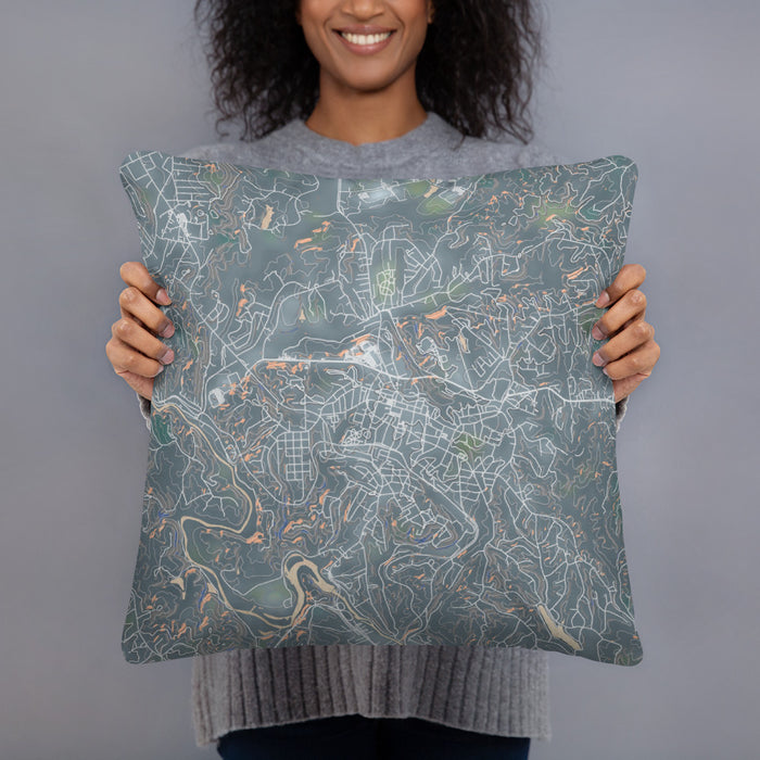 Person holding 18x18 Custom Martinsville Virginia Map Throw Pillow in Afternoon