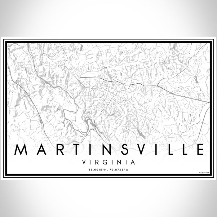 Martinsville Virginia Map Print Landscape Orientation in Classic Style With Shaded Background