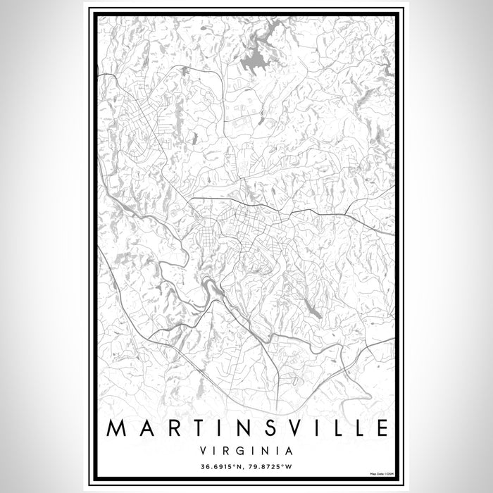 Martinsville Virginia Map Print Portrait Orientation in Classic Style With Shaded Background