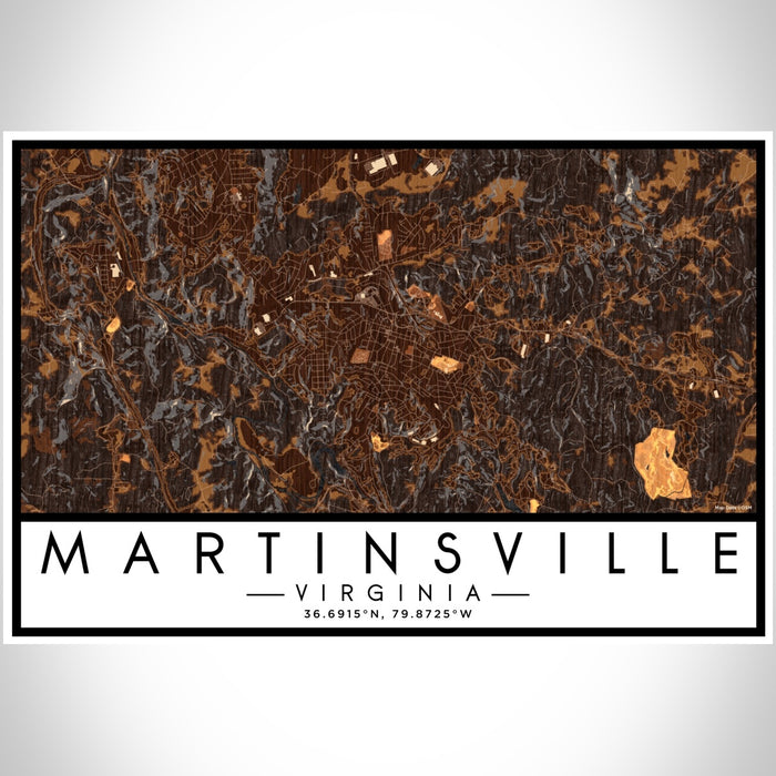 Martinsville Virginia Map Print Landscape Orientation in Ember Style With Shaded Background