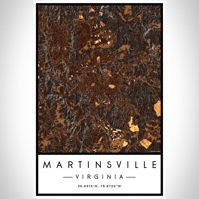Martinsville Virginia Map Print Portrait Orientation in Ember Style With Shaded Background
