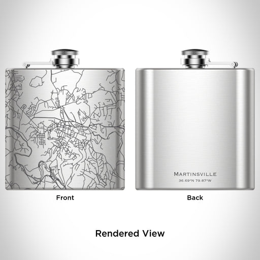 Rendered View of Martinsville Virginia Map Engraving on 6oz Stainless Steel Flask