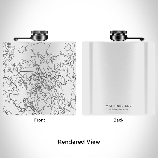 Rendered View of Martinsville Virginia Map Engraving on 6oz Stainless Steel Flask in White