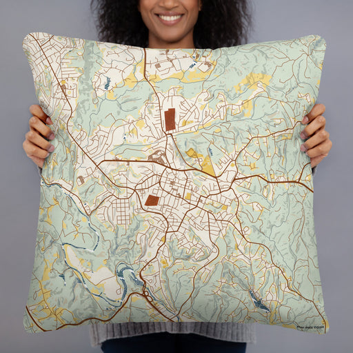 Person holding 22x22 Custom Martinsville Virginia Map Throw Pillow in Woodblock