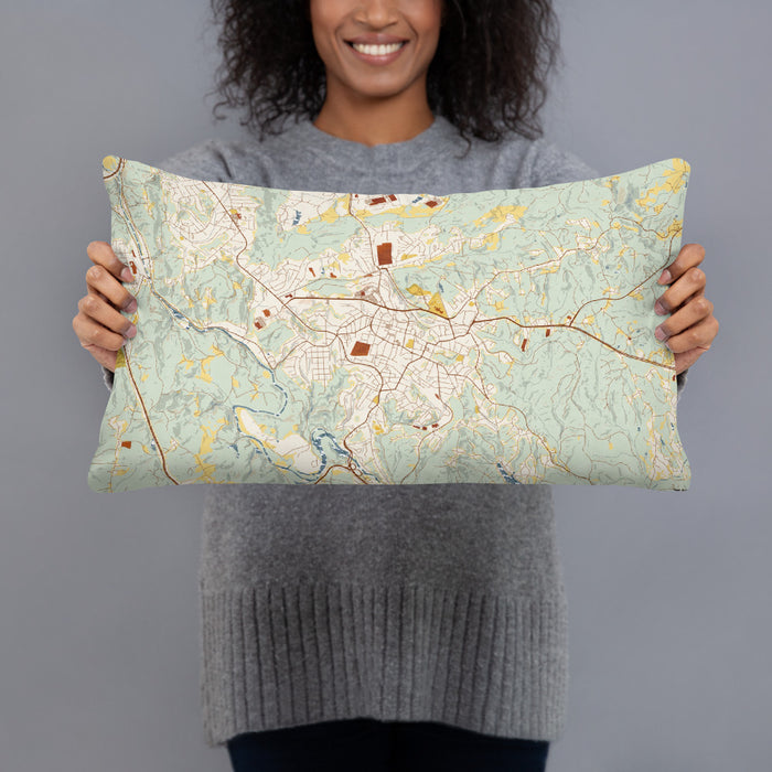 Person holding 20x12 Custom Martinsville Virginia Map Throw Pillow in Woodblock