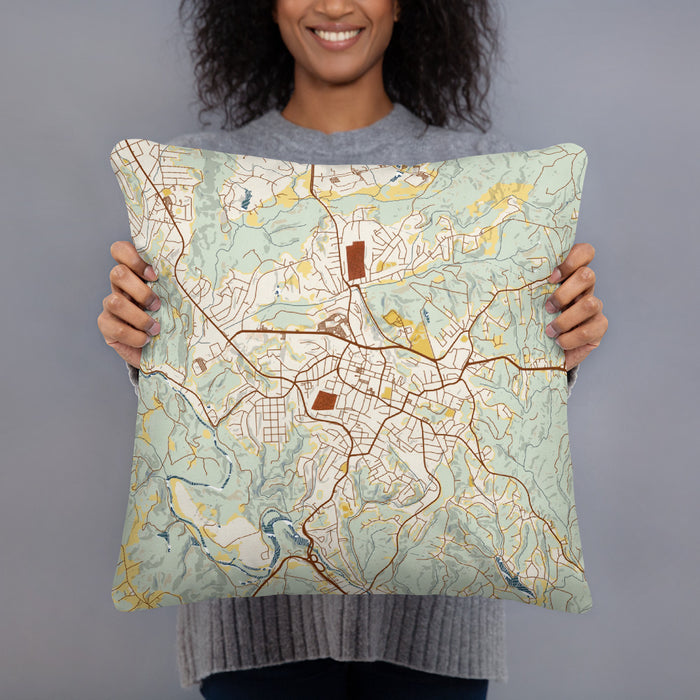Person holding 18x18 Custom Martinsville Virginia Map Throw Pillow in Woodblock