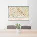 24x36 Matthews North Carolina Map Print Lanscape Orientation in Woodblock Style Behind 2 Chairs Table and Potted Plant