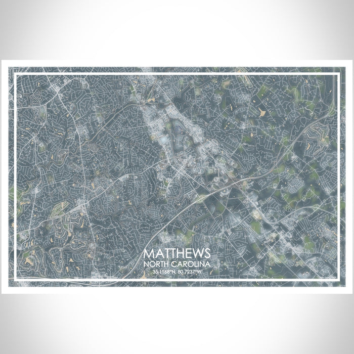 Matthews North Carolina Map Print Landscape Orientation in Afternoon Style With Shaded Background