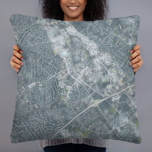Person holding 22x22 Custom Matthews North Carolina Map Throw Pillow in Afternoon