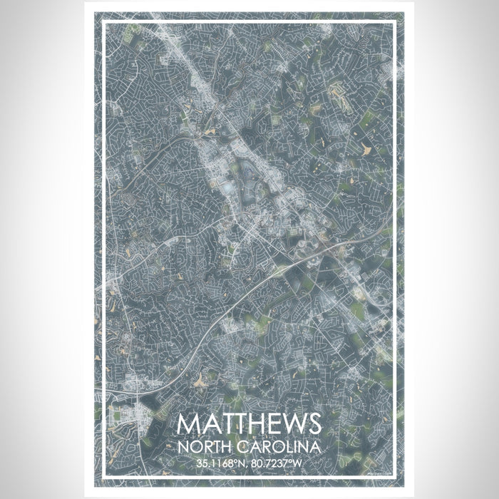 Matthews North Carolina Map Print Portrait Orientation in Afternoon Style With Shaded Background