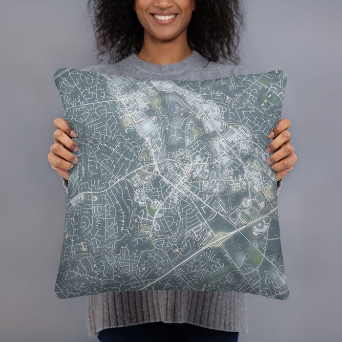 Person holding 18x18 Custom Matthews North Carolina Map Throw Pillow in Afternoon