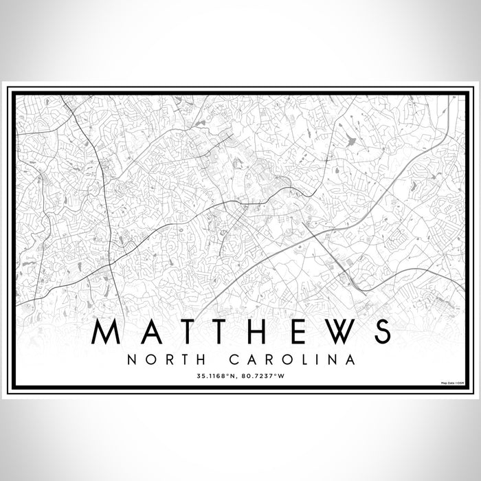 Matthews North Carolina Map Print Landscape Orientation in Classic Style With Shaded Background