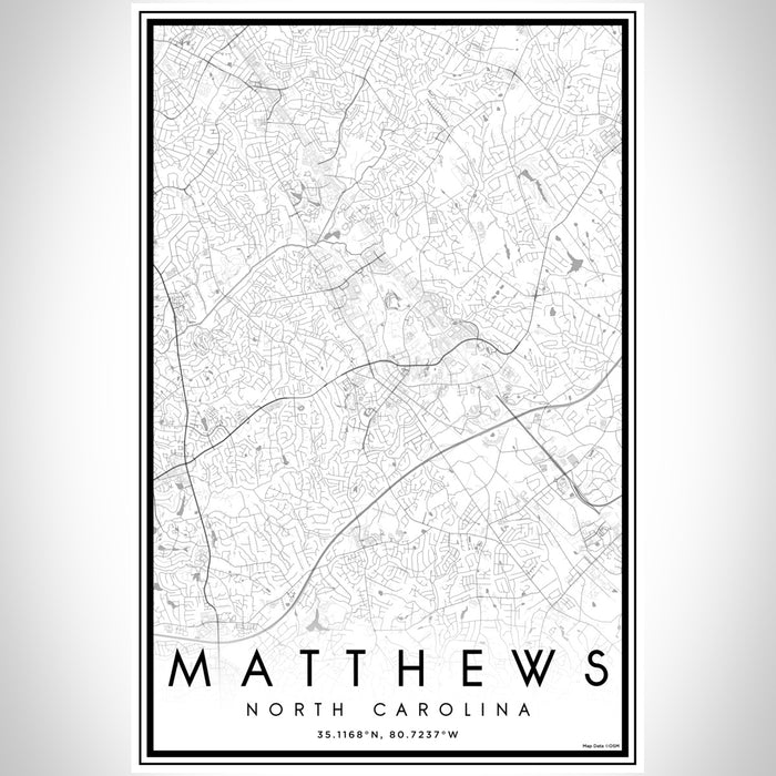 Matthews North Carolina Map Print Portrait Orientation in Classic Style With Shaded Background